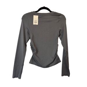 A New Day Womens Size Small Top Gray Round Neck Long Sleeve Rouched Sides New